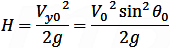 H=-V_y0^2/2g=-(V_0^2  sin^2θ_0)/2g
