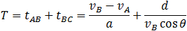 -h=v_B  sin⁡θ  d/(v_B  cos⁡θ )+1/2 g d^2/(v_B^2  cos^2⁡θ )