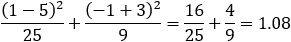 (1-5)^2/25+(-1+3)^2/9=16/25+4/9=1.08