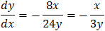 dy/dx=-8x/24y=-x/3y