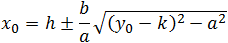 x_0=a/b √((y_0-k)^2+b^2 )+h