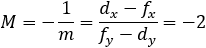 M=-1/m=(d_x-f_x)/(f_y-d_y )=-2