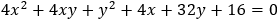 4x^2+4xy+y^2+4x+32y+16=0