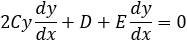 2Cy dy/dx+D+E dy/dx=0