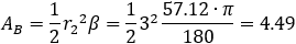 A_B=1/2 〖r_2〗^2 β=1/2 3^2  (57.12∙π)/180=4.49