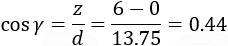 cos⁡γ=z/d=(6-0)/13.75=0.44