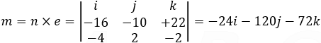 m=n×e=|■(i&j&k@-1&-10&-23@-4&5&-2)|=135i+90j-45k