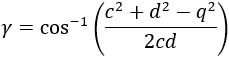 γ=cos^(-1)⁡((c^2+d^2-q^2)/2cd)