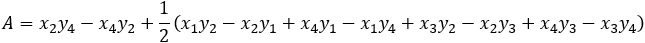 A=x_2 y_4-x_4 y_2+1/2 (x_1 y_2-x_2 y_1+x_4 y_1-x_1 y_4+x_3 y_2-x_2 y_3+x_4 y_3-x_3 y_4 )