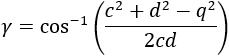 γ=cos^(-1)⁡((c^2+d^2-q^2)/2cd)