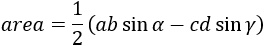 area=1/2 (ab sin⁡α-cd sin⁡γ )