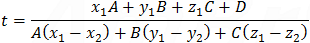 Value of parameter t