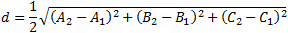Distance between spheres centers