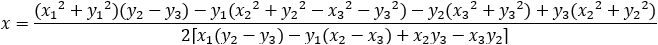 x coordinate of sides perpendicular bisectors intersection